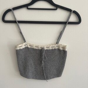 Danielle Guizio Gray and White Knit Camisole